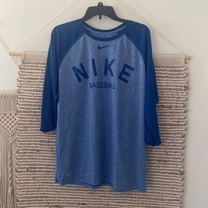 Nike three quarter sleeve baseball shirt.  Large. Blue